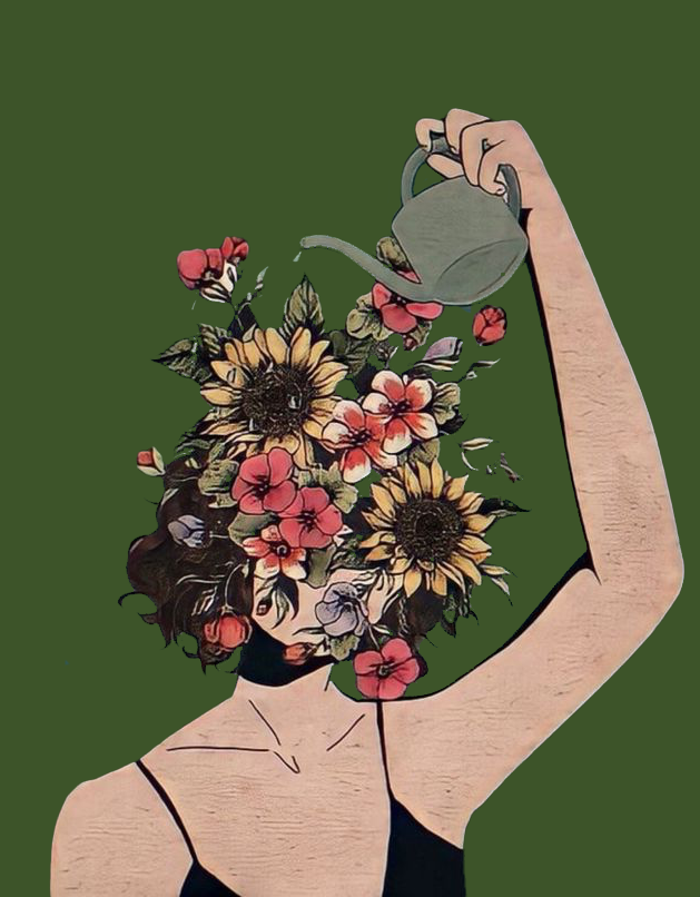 Mulher regando e cuidando do psicológico